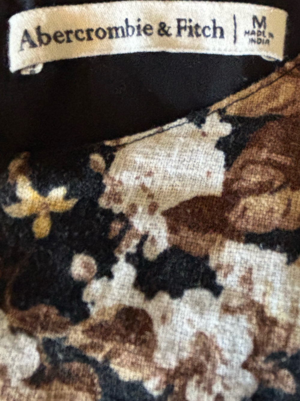 Abercrombie & Fitch Tall Brown Floral High Neck Linen Blend Mini Dress Sz M - Picture 10 of 10